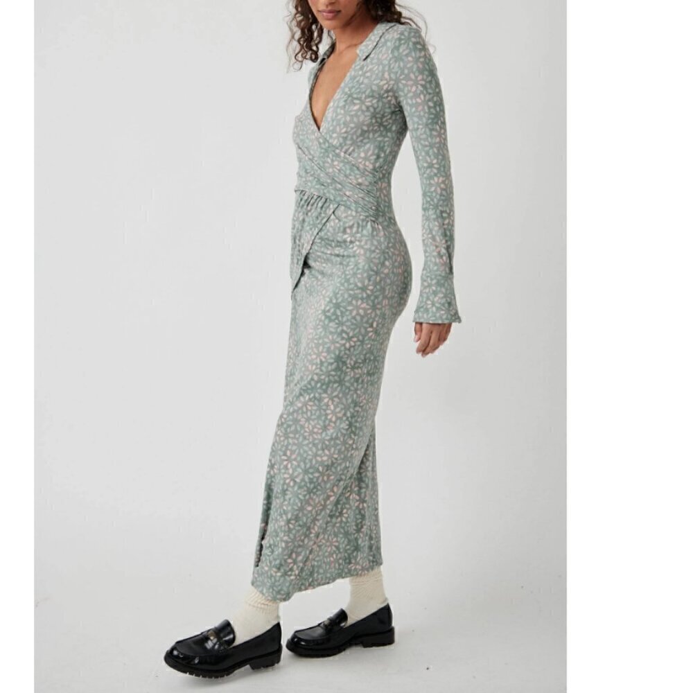 #164 NWT Free People Shayla Wrap Midi Dress in Mint Combo